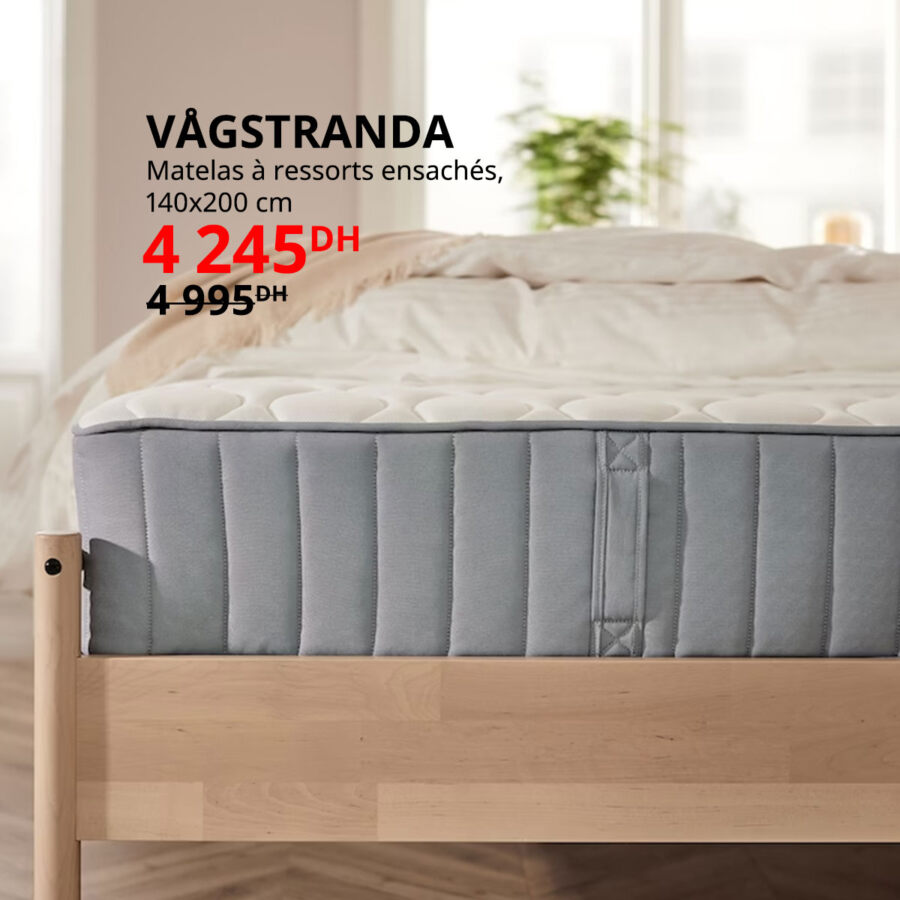 Soldes Ikea Maroc Matelas à ressorts ensachés 140x200cm HAGSTRANDA 4245Dhs au lieu de 4995Dhs