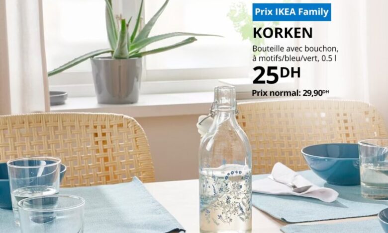 Soldes Ikea Family Bouteille avec bouchon KORKEN 25Dhs au lieu de 29.9Dhs