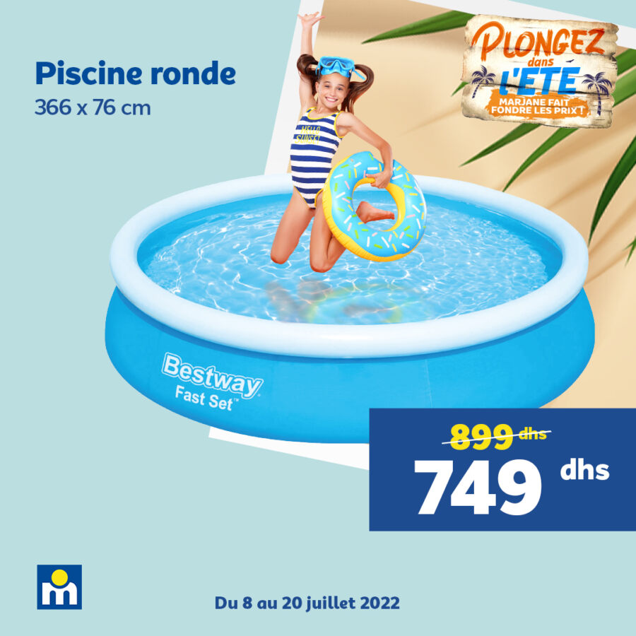 Soldes d'été chez Marjane Piscine ronde BESTWAY 366x76cm 749Dhs au lieu de 899Dhs