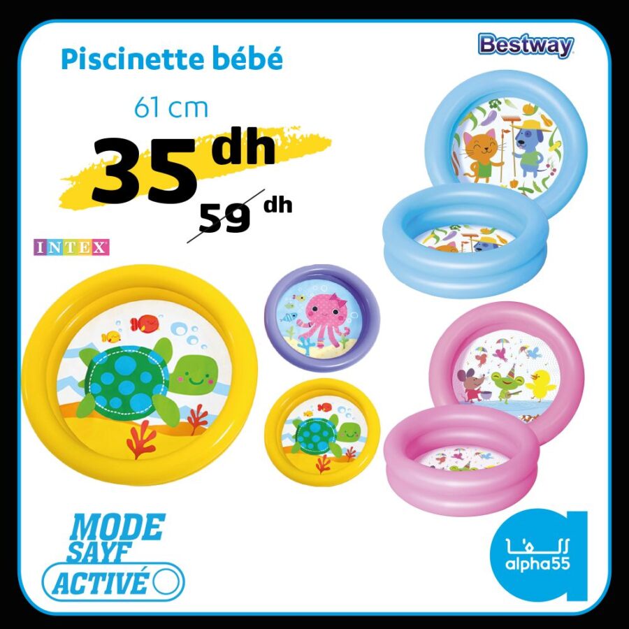 Soldes Alpha55 Piscinette bébé 61cm BESTWAY 35Dhs au lieu de 59Dhs