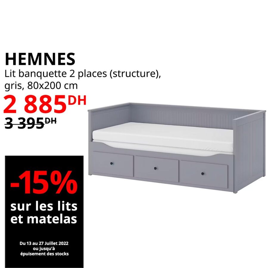 Soldes Ikea Maroc Lit banquette 2 places HEMNES 2885Dhs au lieu de 3395Dhs