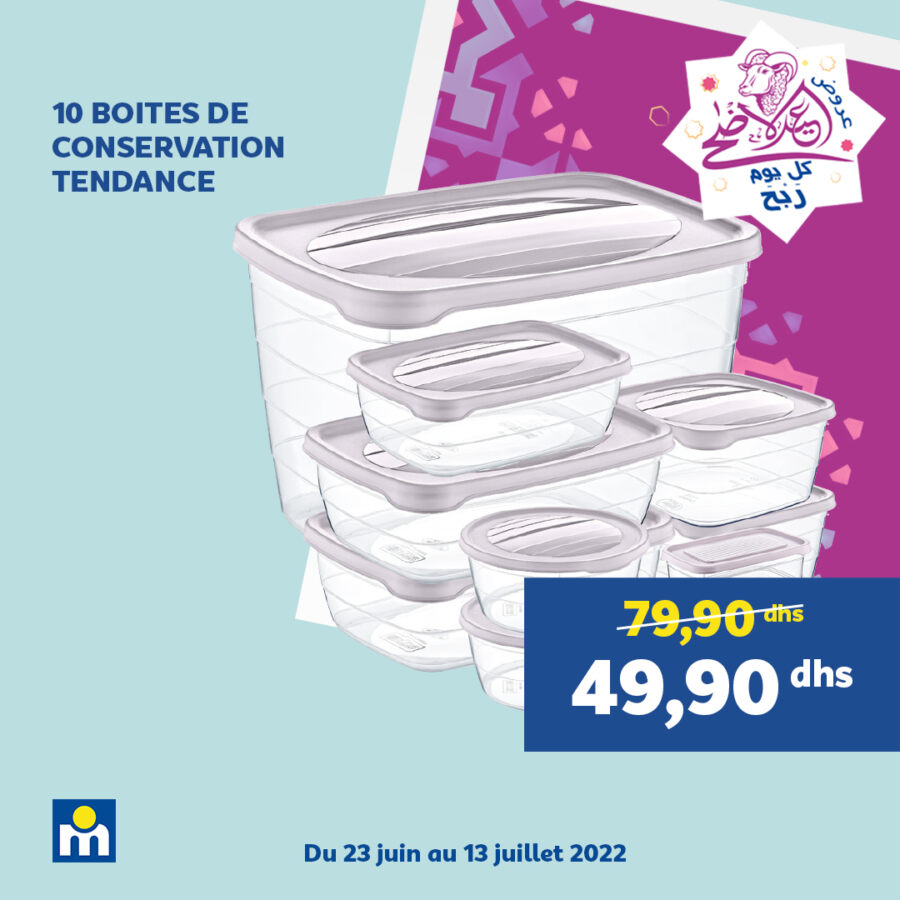 Soldes Marjane 10 boîtes de conservation TENDANCE 49.9Dhs au lieu de 79.9Dhs