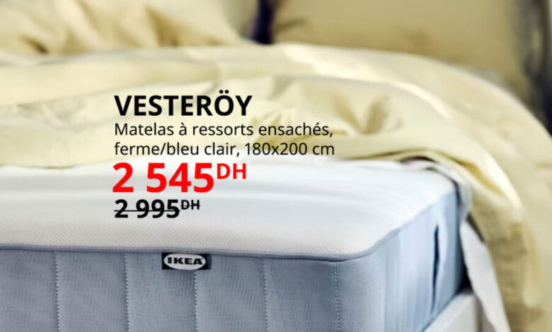 Soldes Ikea Maroc Matelas à ressorts ensachés 180x200cm VESTEROY 2545Dhs au lieu de 2995Dhs