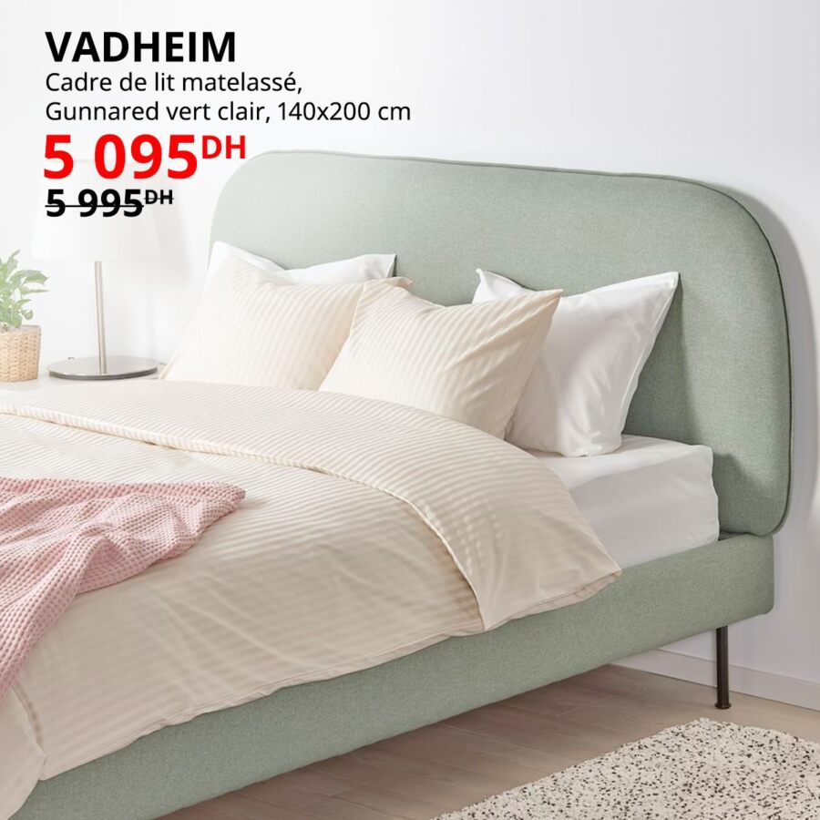 Soldes Ikea Maroc Cadre de lit matelassé VADHEIM 5095Dhs au lieu de 5995Dhs
