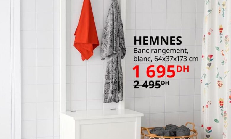Soldes Ikea Family Banc de rangement blanc HEMNES 1695Dhs au lieu de 2495Dhs