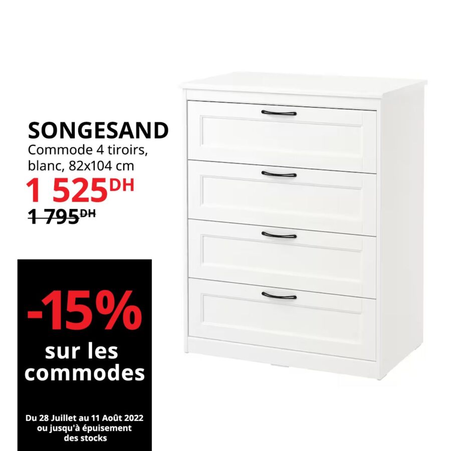 Soldes Ikea Maroc Commode 4 tiroirs blanc SONGESAND 1525Dhs au  lieu de 1795Dhs
