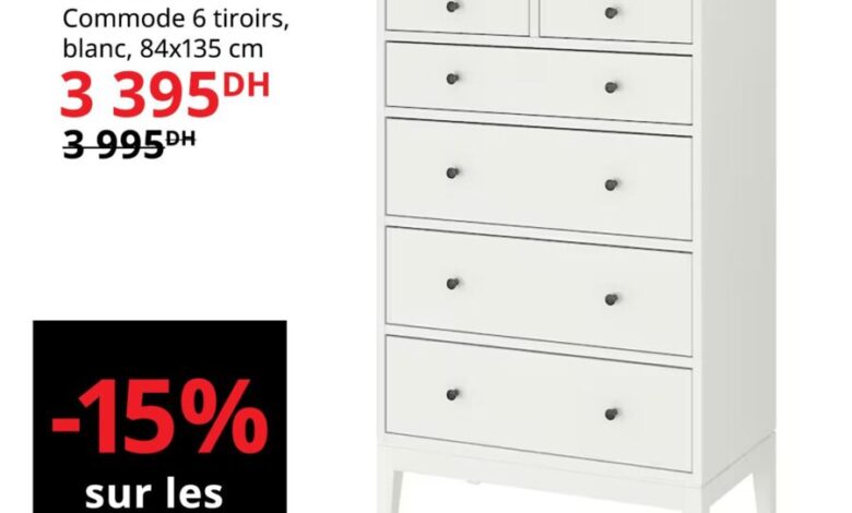 Soldes Ikea Maroc Commode 6 tiroirs blanc IDANAS 3395Dhs au lieu de 3995Dhs