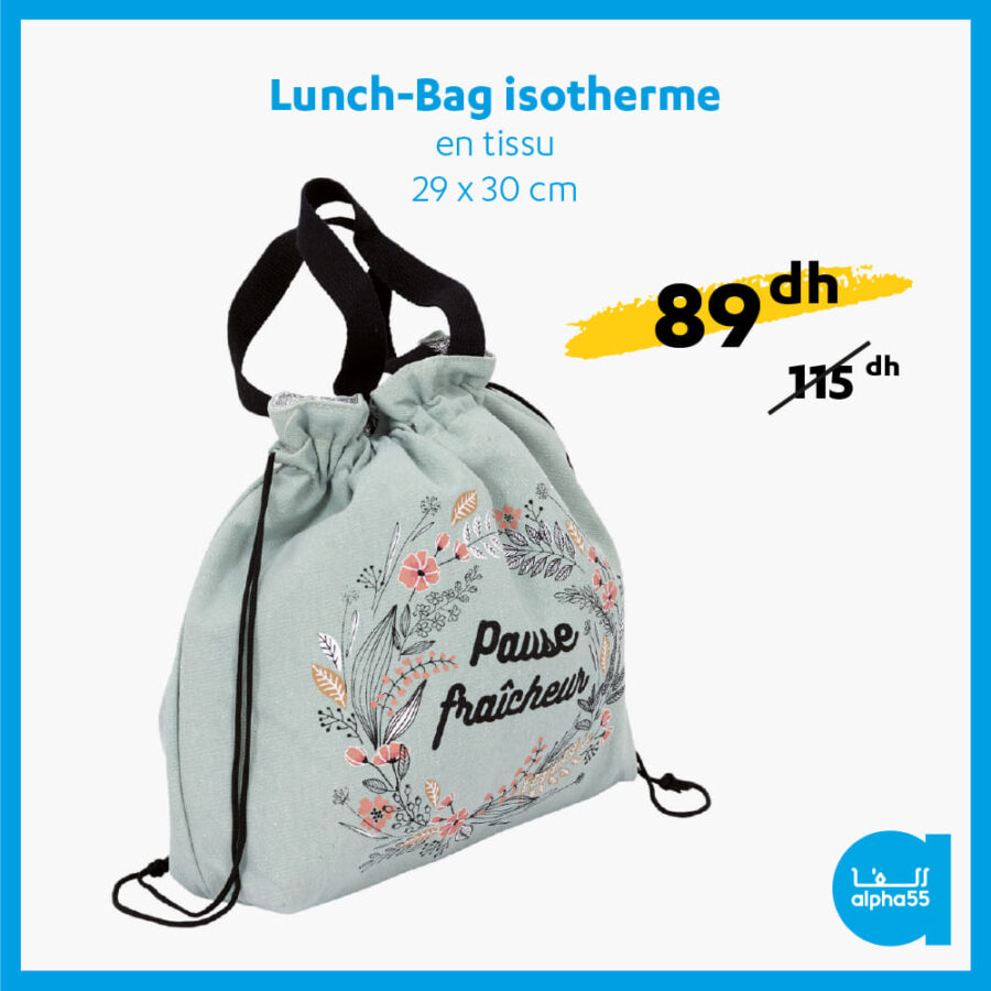 Soldes Alpha55 Lunch Bag Isothermes en tissu 89Dhs au lieu de 115Dhs