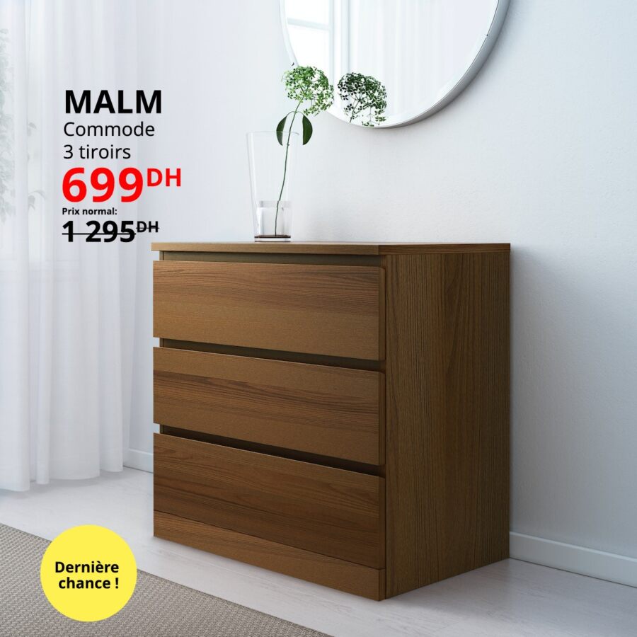 Soldes Ikea Maroc Commode 3 tiroirs MALM 699Dhs au lieu de 1295Dhs
