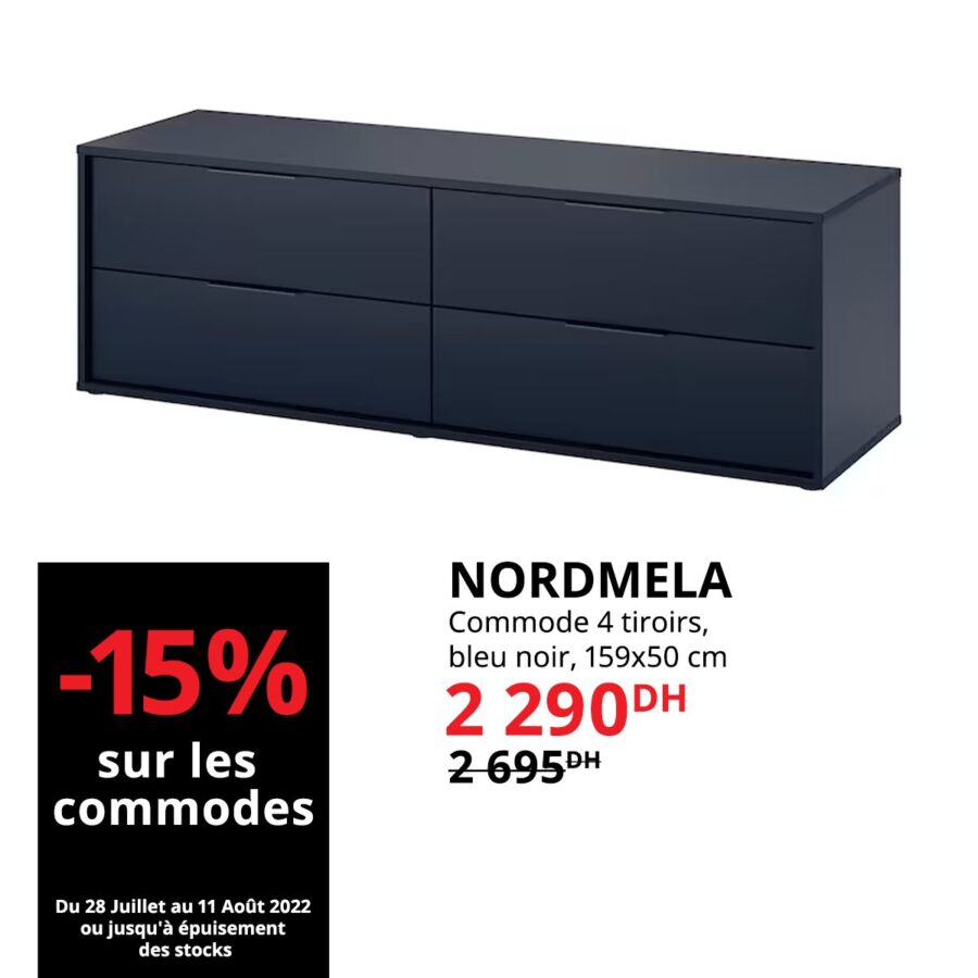 Soldes Ikea Maroc Commode 4 tiroirs noir NORDMELA 2290Dhs au  lieu de 2695Dhs