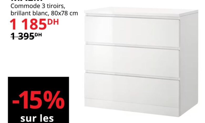 Soldes Ikea Maroc Commode 3 tiroirs 80x78cm MALM 1185Dhs au lieu de 1395Dhs