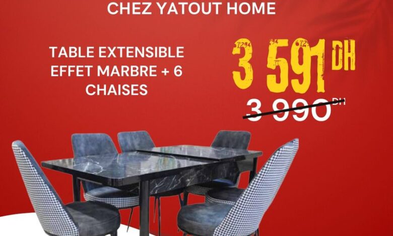 Soldes d'été Yatout Home Table extensible + 6 chaises 3591Dhs au lieu de 3990Dhs