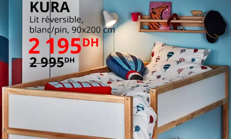 Soldes Ikea Maroc Lit réversible 90x200cm KURA 2195Dhs au lieu de 2995Dhs