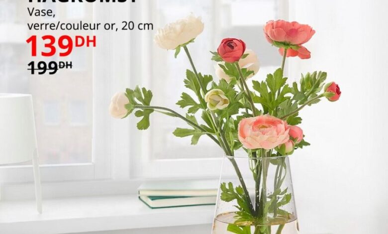 Soldes Ikea Maroc Vase en verre or 20cm HAGKOMST 139Dhs au lieu de 199Dhs