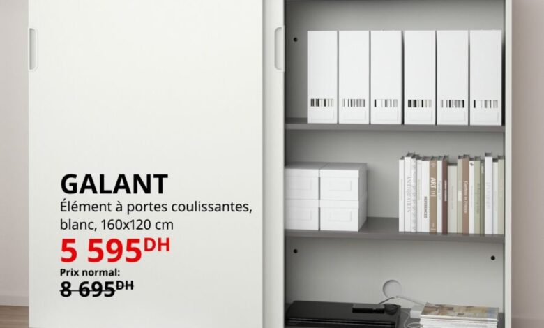 Soldes Ikea Maroc Elément à portes coulissantes blanc GALANT 5595Dhs au lieu de 8695Dhs