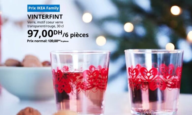 Soldes Ikea Family Set de 6 verres motif cœur 30cl VINTERFINT 97Dhs au lieu de 139Dhs