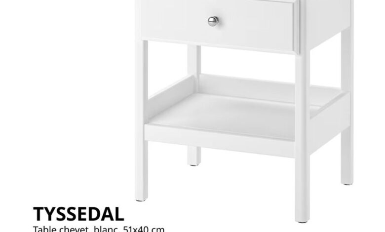 Soldes Ikea Maroc Table chevet blanche 51x40cm TYSSEDAL 749Dhs au lieu de 999Dhs