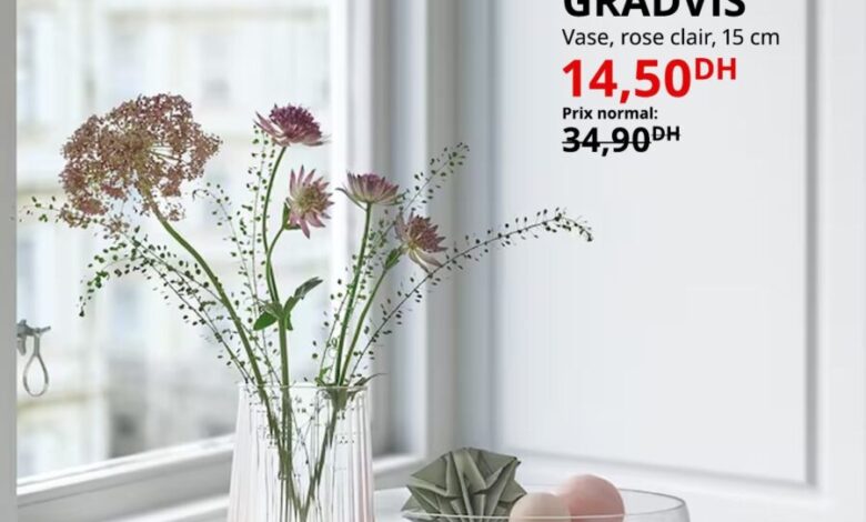 Soldes Ikea Maroc Vase rose clair 15cm GRADVIS 14.5Dhs au lieu de 34.9Dhs