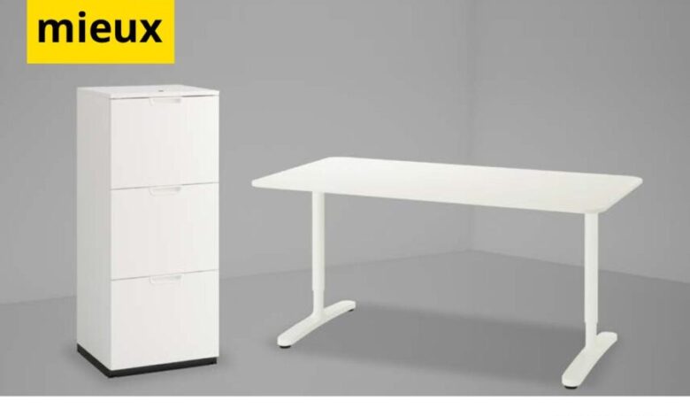 Soldes Ikea Maroc Bureau + Classeur blanc 3995Dhs au lieu de 7190Dhs