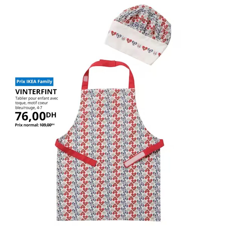 Soldes Ikea Family Tablier pour enfant avec toque motif cœur 76Dhs au lieu de 109Dhs