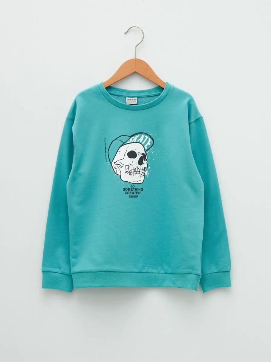 Soldes LC Waikiki Maroc Sweat-shirt col rond imprimé à manches longues pour garçon 97Dhs au lieu de 139Dhs