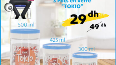 Offres promotionnels Alpha55 3 pots en verre TOKIO 29Dhs au lieu de 49Dhs