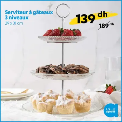 Soldes Alpha55 Serviteur à gâteaux 3 niveaux 29x31cm 139Dhs au lieu de 189Dhs