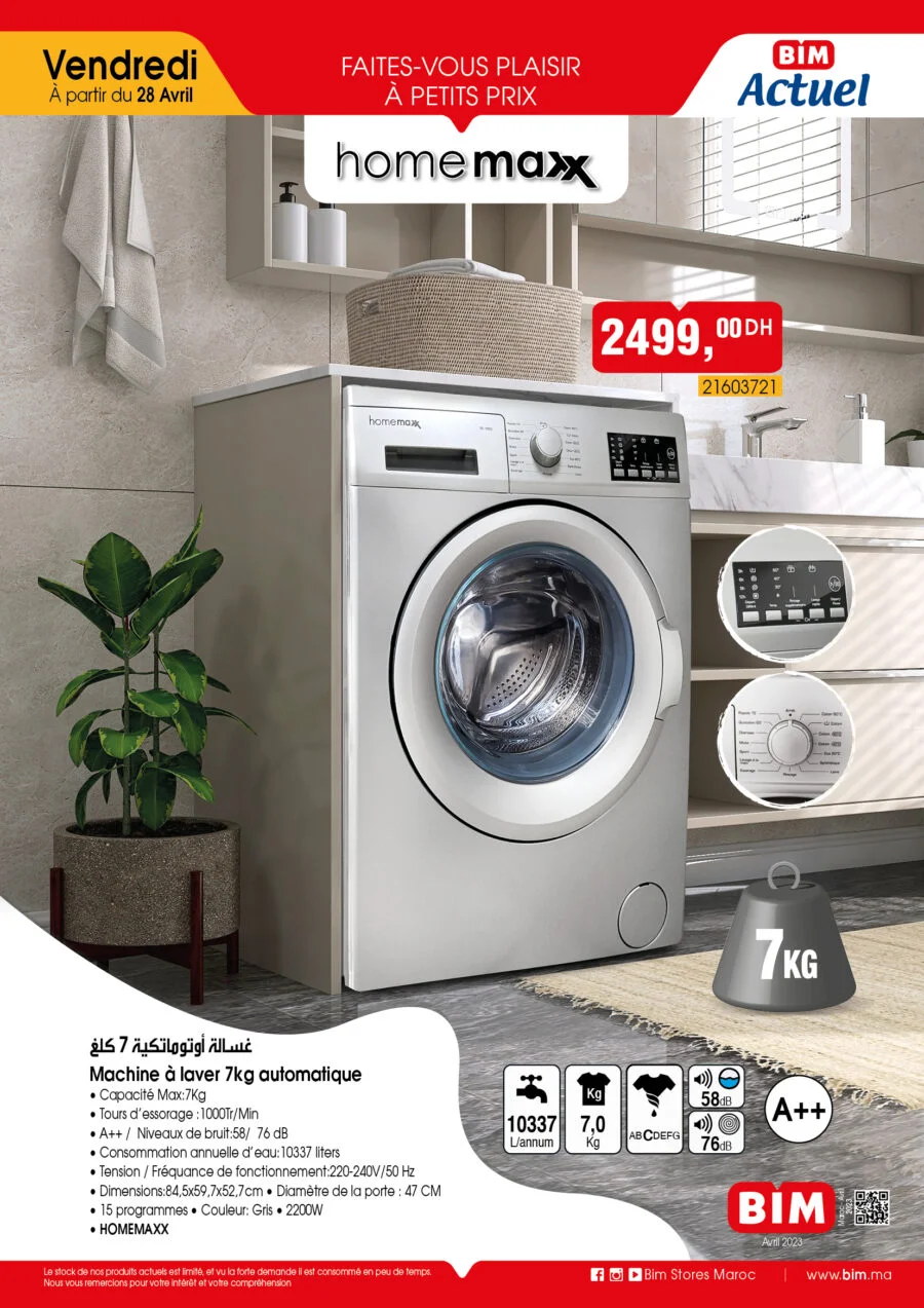 Catalogue Bim Maroc خاص بغسالة الملابس du vendredi 28 avril 2023
