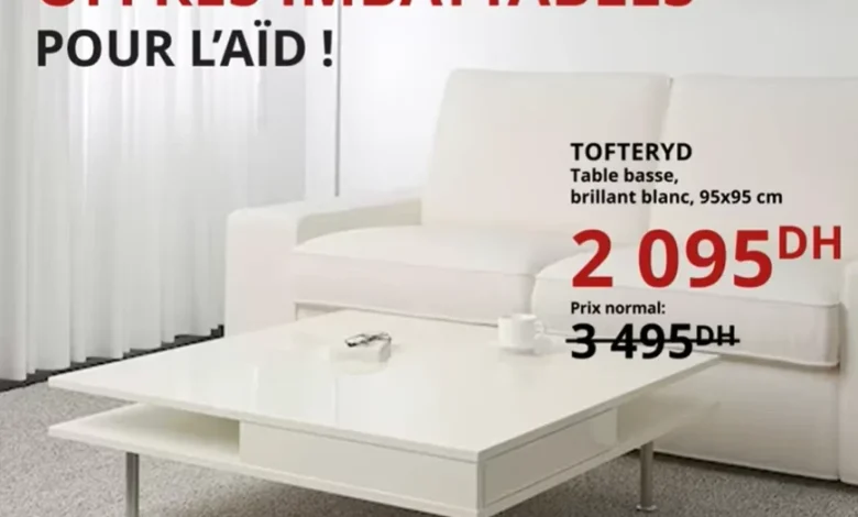 Ikea Maroc Table basse blanche 95x95cm TOFTERYD 2095Dhs au lieu de 3495Dhs