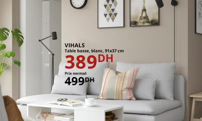 Soldes Ikea Maroc Table basse blanche 91x37cm VIHALS 389Dhs au lieu de 499Dhs
