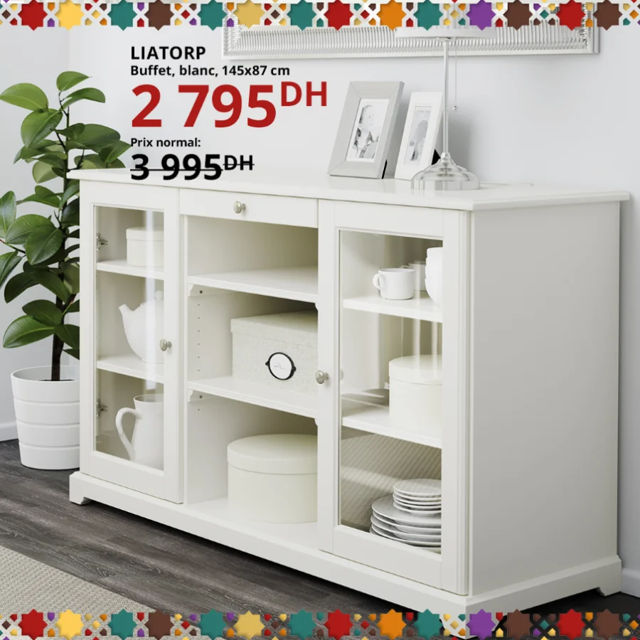 Soldes Ikea Maroc Buffet blanc 145x87cm LIATORP 2795Dhs au lieu de 3995Dhs