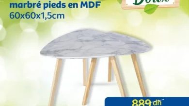 Soldes Marjane 2 tables à café effet marbre pieds en MDF 799Dhs au lieu de 889Dhs