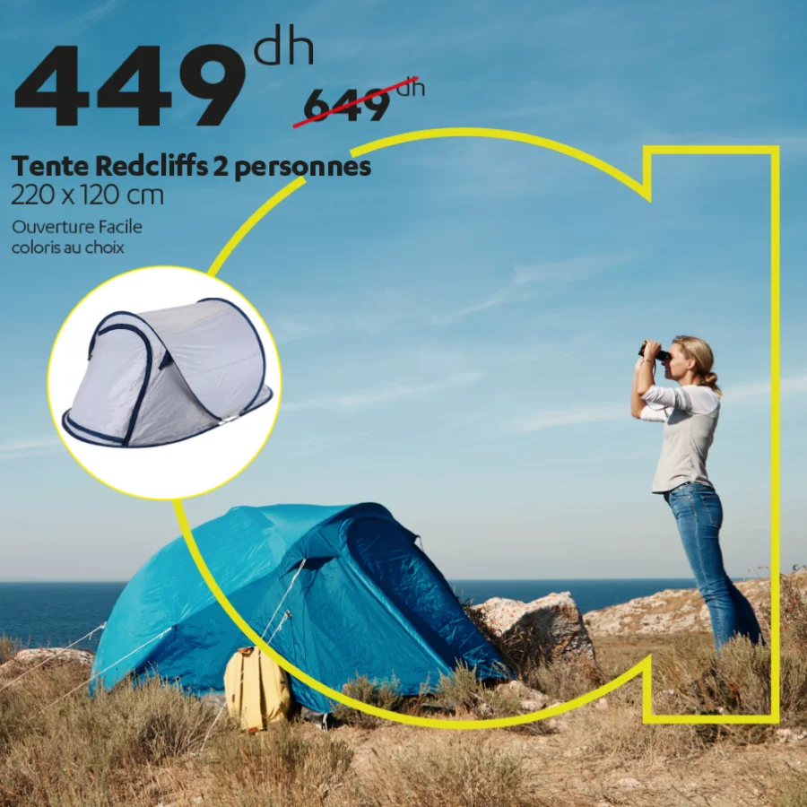 Soldes Alpha55 Tente REDCLIFFS 2 personnes ouverture facile 449Dhs au lieu de 649Dhs