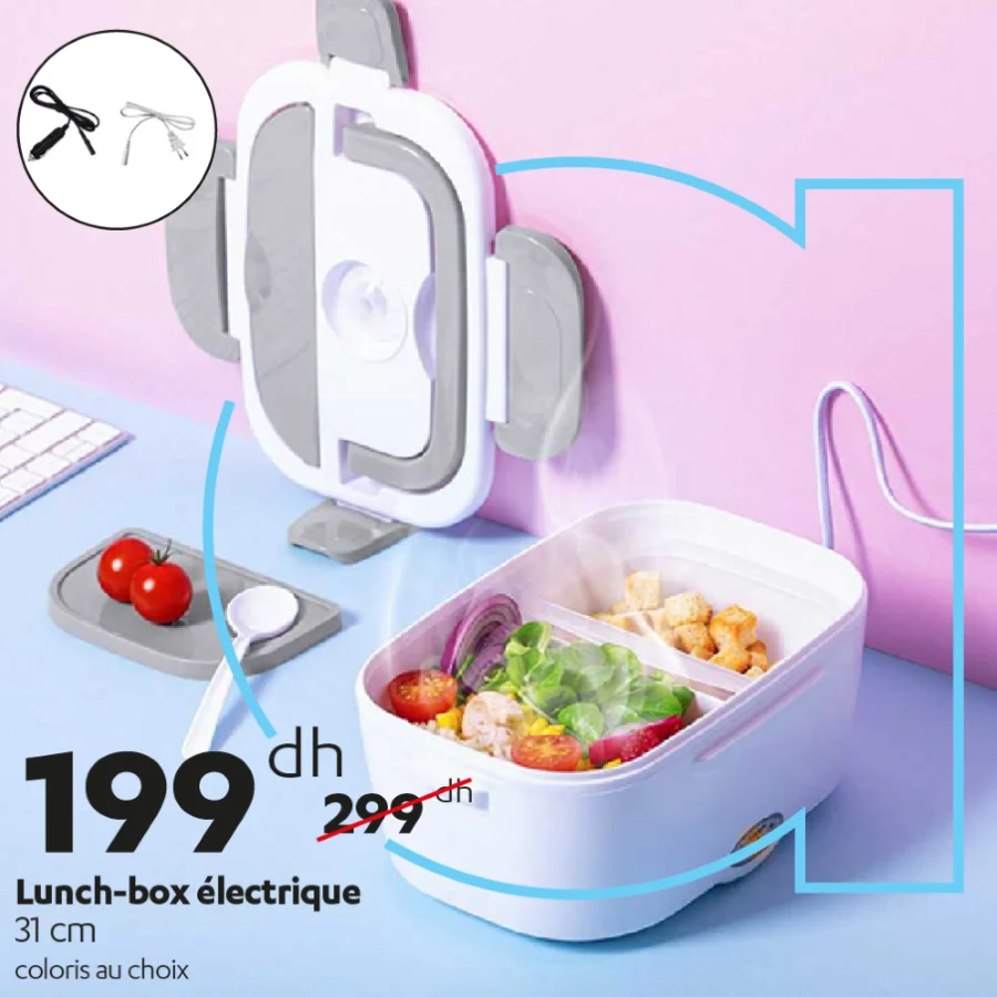 Soldes Alpha55 Lunch-box électrique 31cm couleur au choix 199Dhs au lieu de 299Dhs