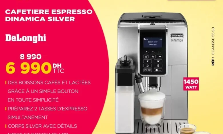 Soldes Electro Bousfiha Cafetière Espresso Dinamica DeLonghi 6990Dhs au lieu de 8990Dhs