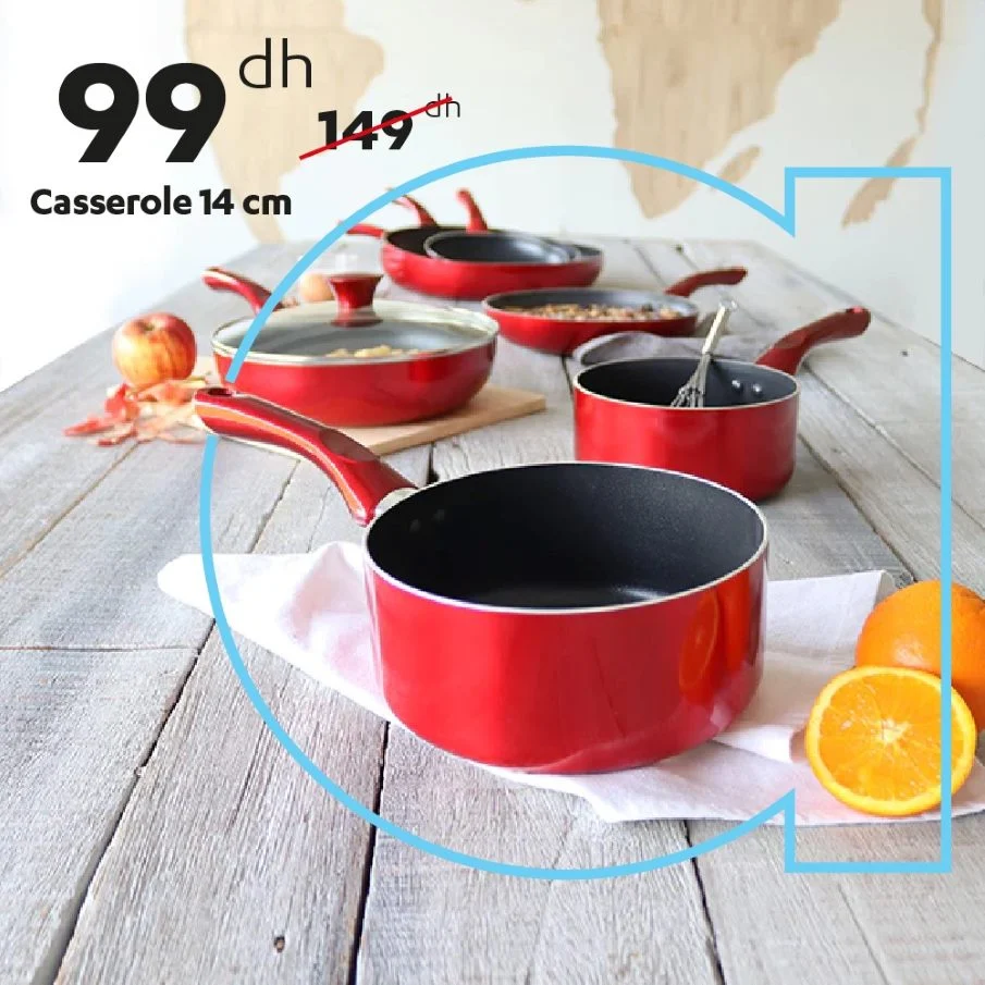 Soldes Alpha55 Casserole rouge 14cm 99Dhs au lieu de 149Dhs