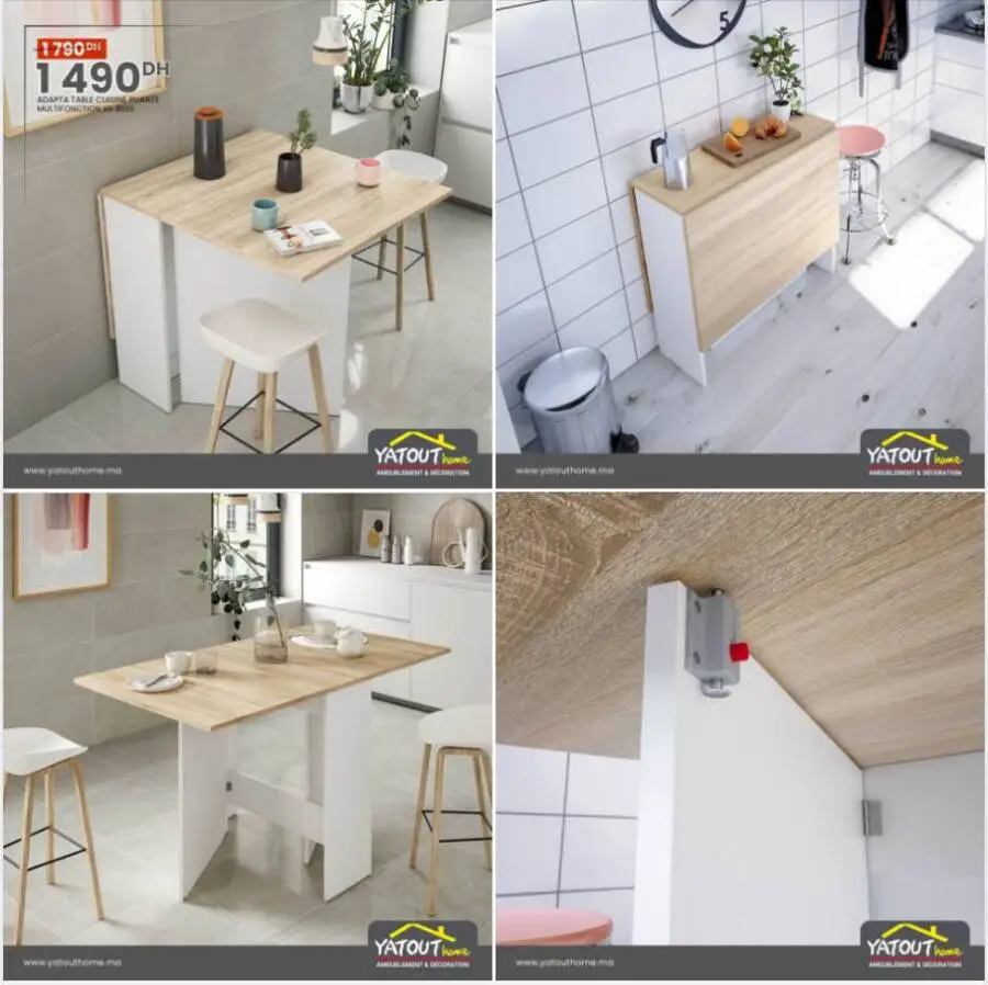 Offre Spéciale Yatout Home Table cuisine pliante multifonction en bois ADAPTA 1490Dhs au lieu de 1790Dhs