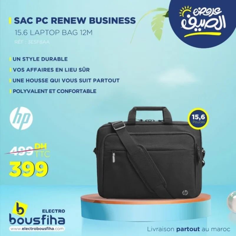 Offres d'été chez Electro Bousfiha Sac pour PC RENEW BUSINESS 15.6 HP 399Dhs au lieu de 499Dhs