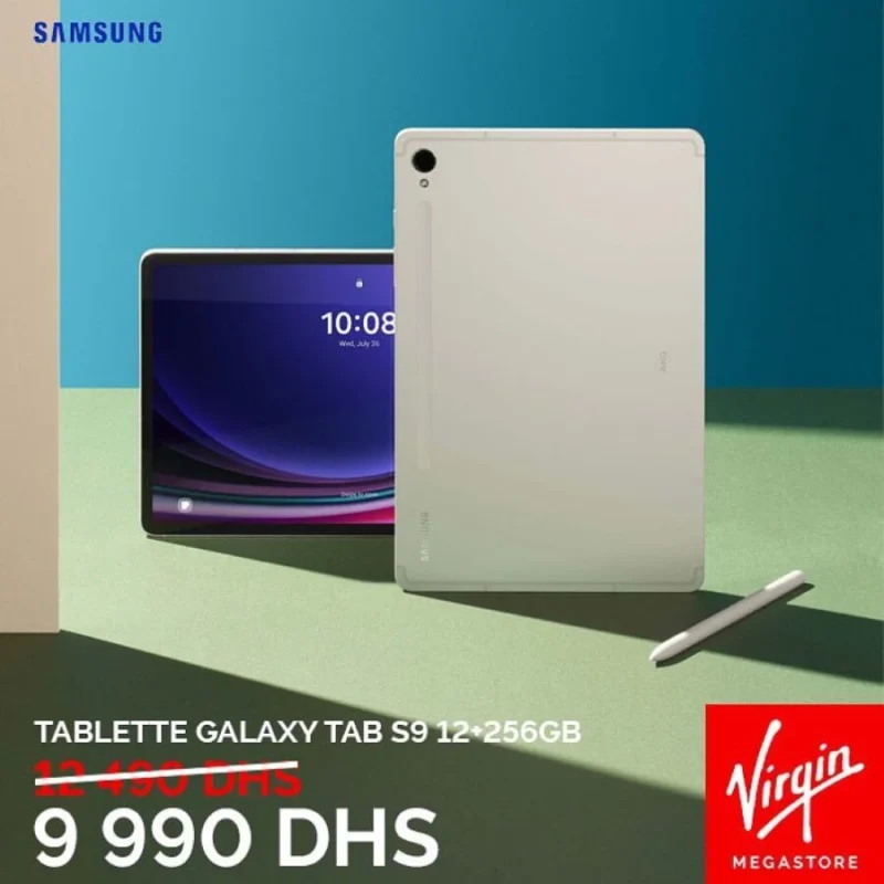 Offres Rentrée Scolaire Virgin Megastore Tablette Galaxy TAB S9 23+256Gb SAMSUNG 9990Dhs au lieu de 12490Dhs