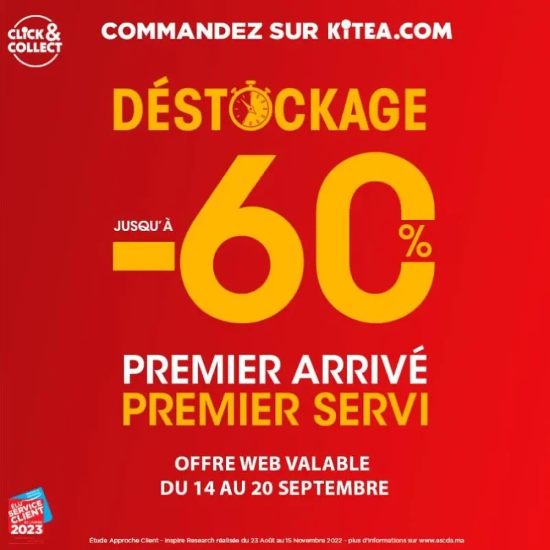 Offres très limitées chez Kitea Déstockage jusqu'à -60% du 14 au 20 septembre 2023