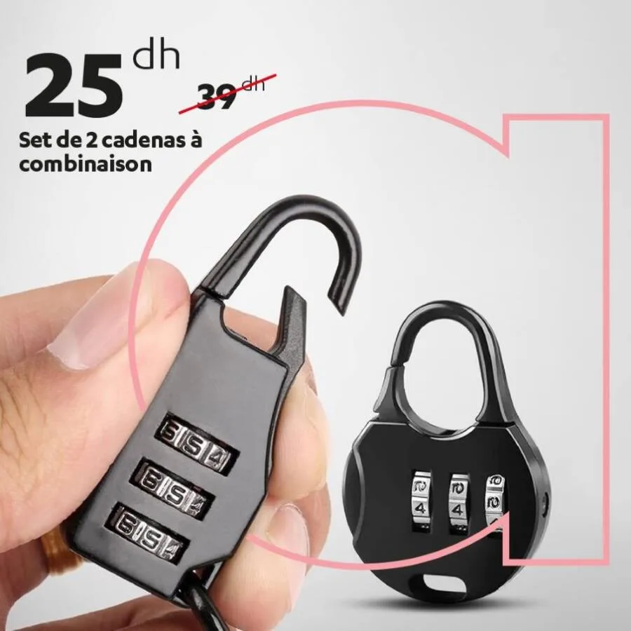 Set de 2 cadenas à combinaison 25Dhs au lieu de 39Dhs