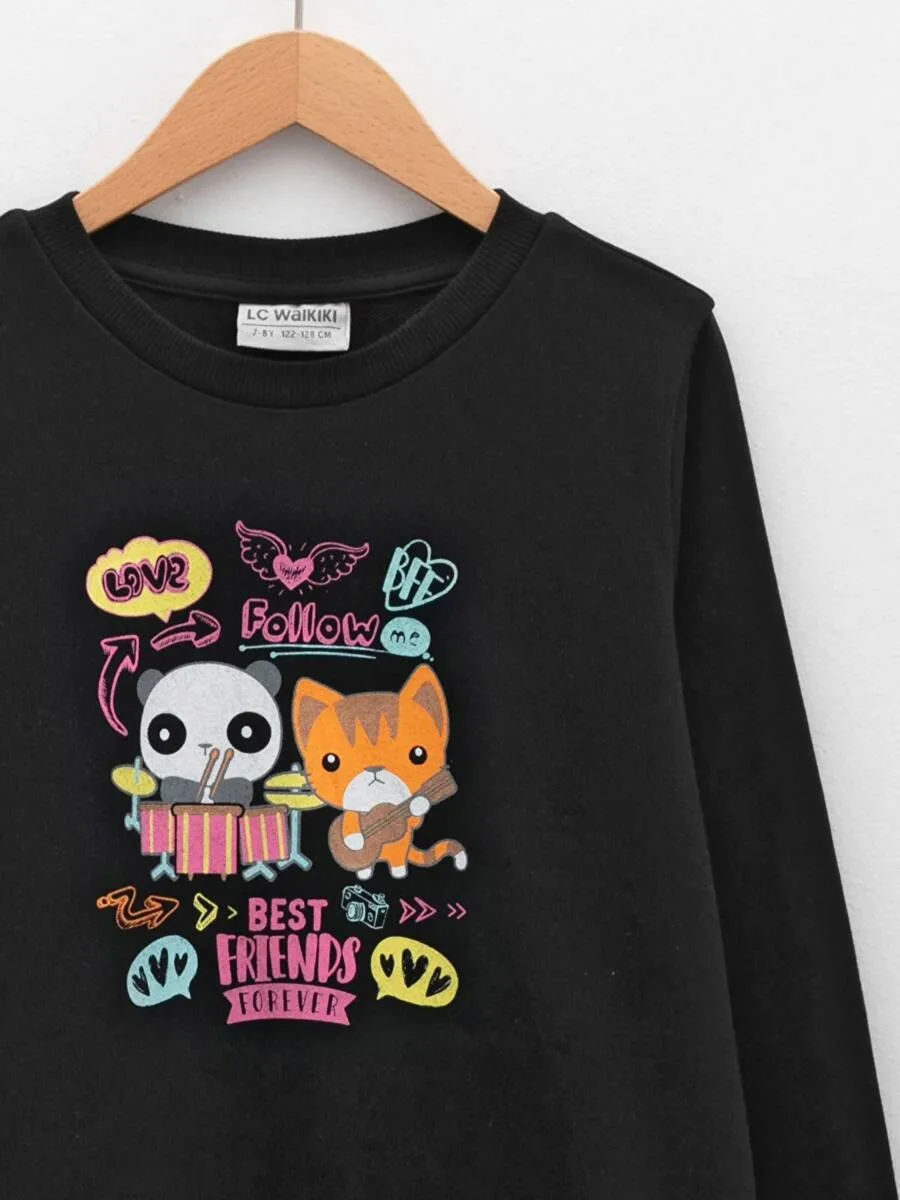 Sweat-shirt pour fille à manches longues et col rond