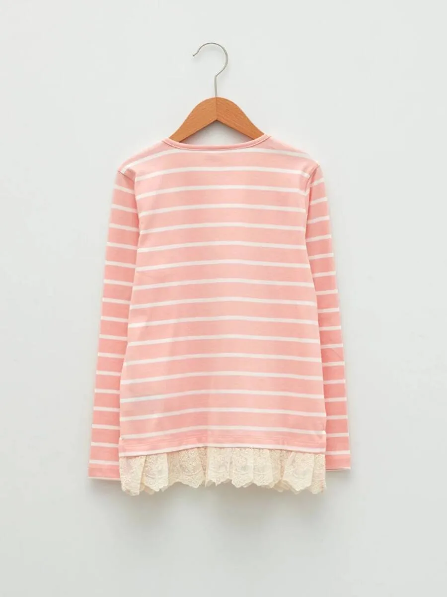 T-shirt en coton à manches longues et col rond pour filles