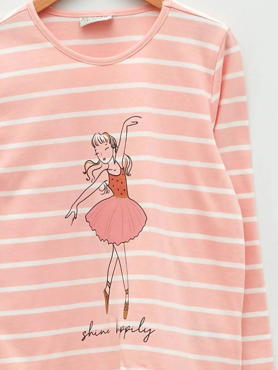 T-shirt en coton à manches longues et col rond pour filles