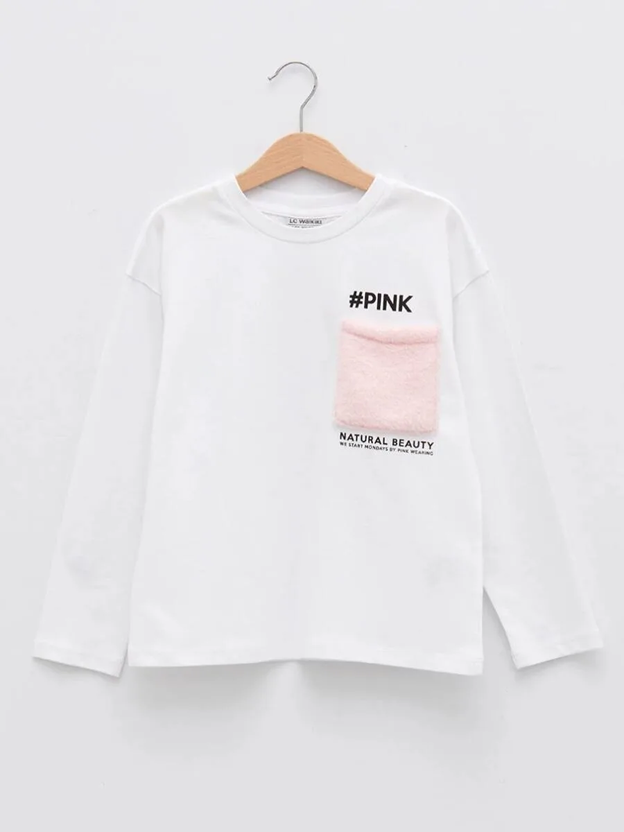 T-shirt en coton à manches longues et col rond pour filles