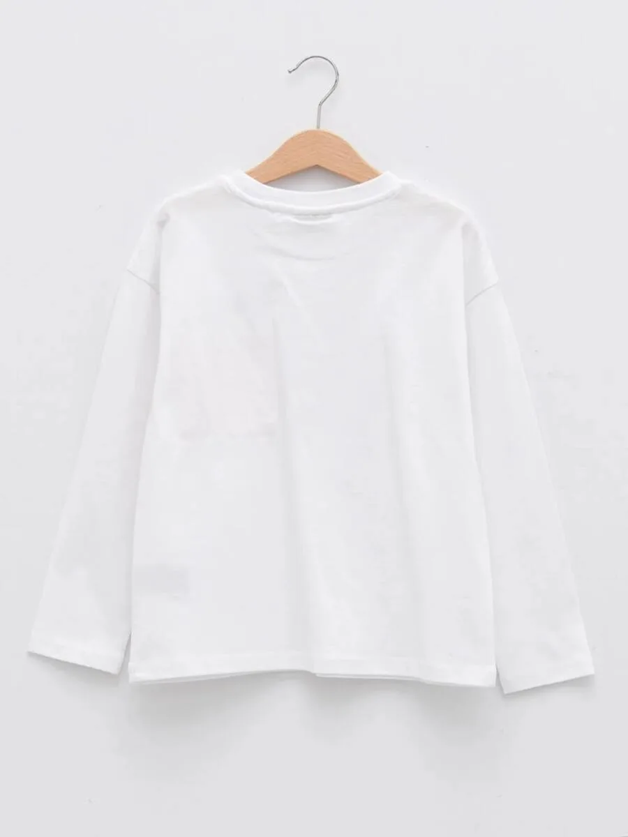 T-shirt en coton à manches longues et col rond pour filles