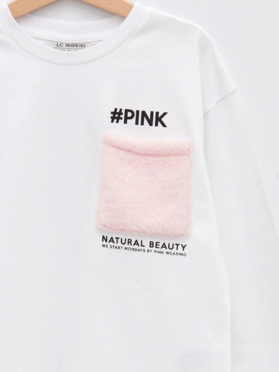 T-shirt en coton à manches longues et col rond pour filles