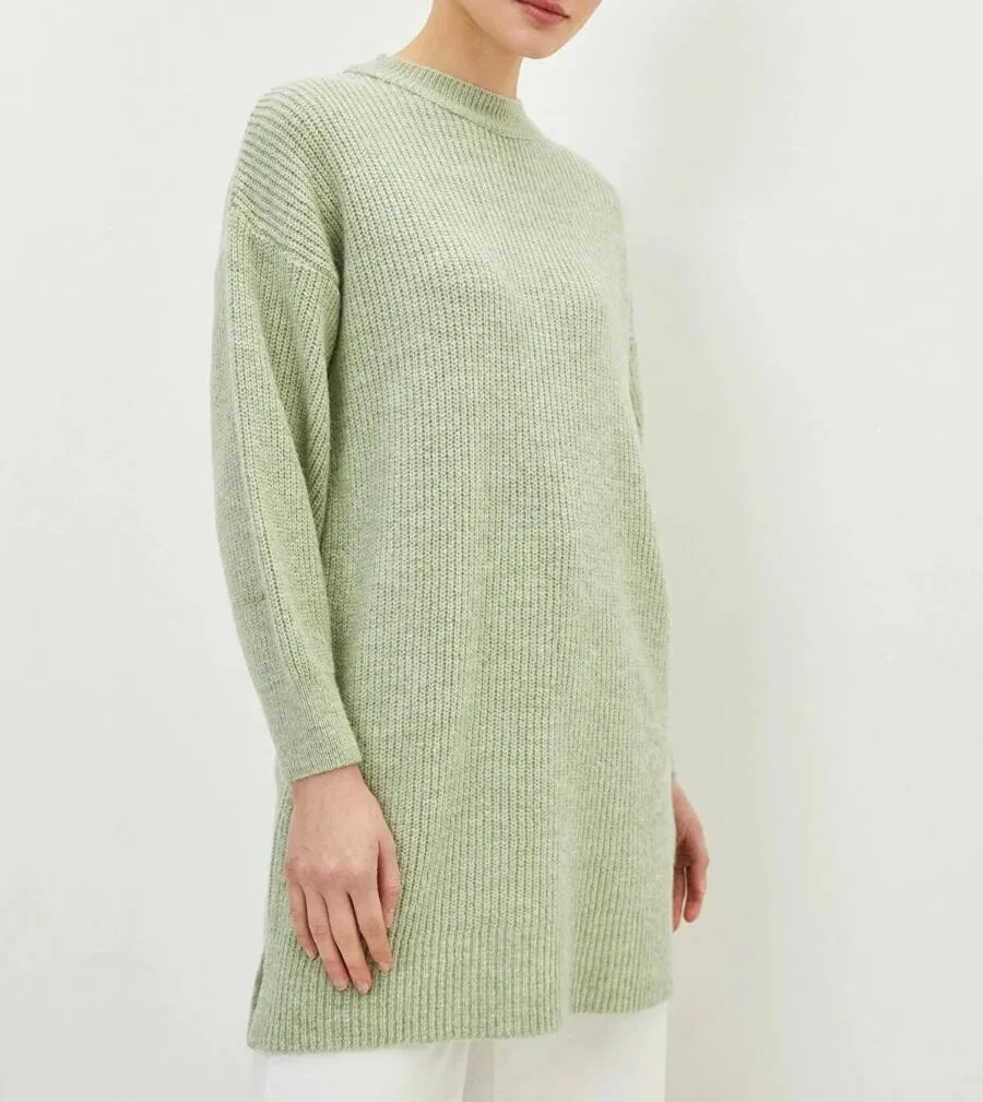 Tunique en tricot à col rond et à manches longues pour femmes