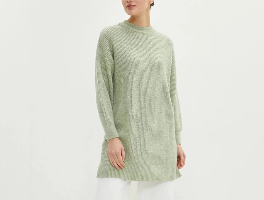 Tunique en tricot à col rond et à manches longues pour femmes
