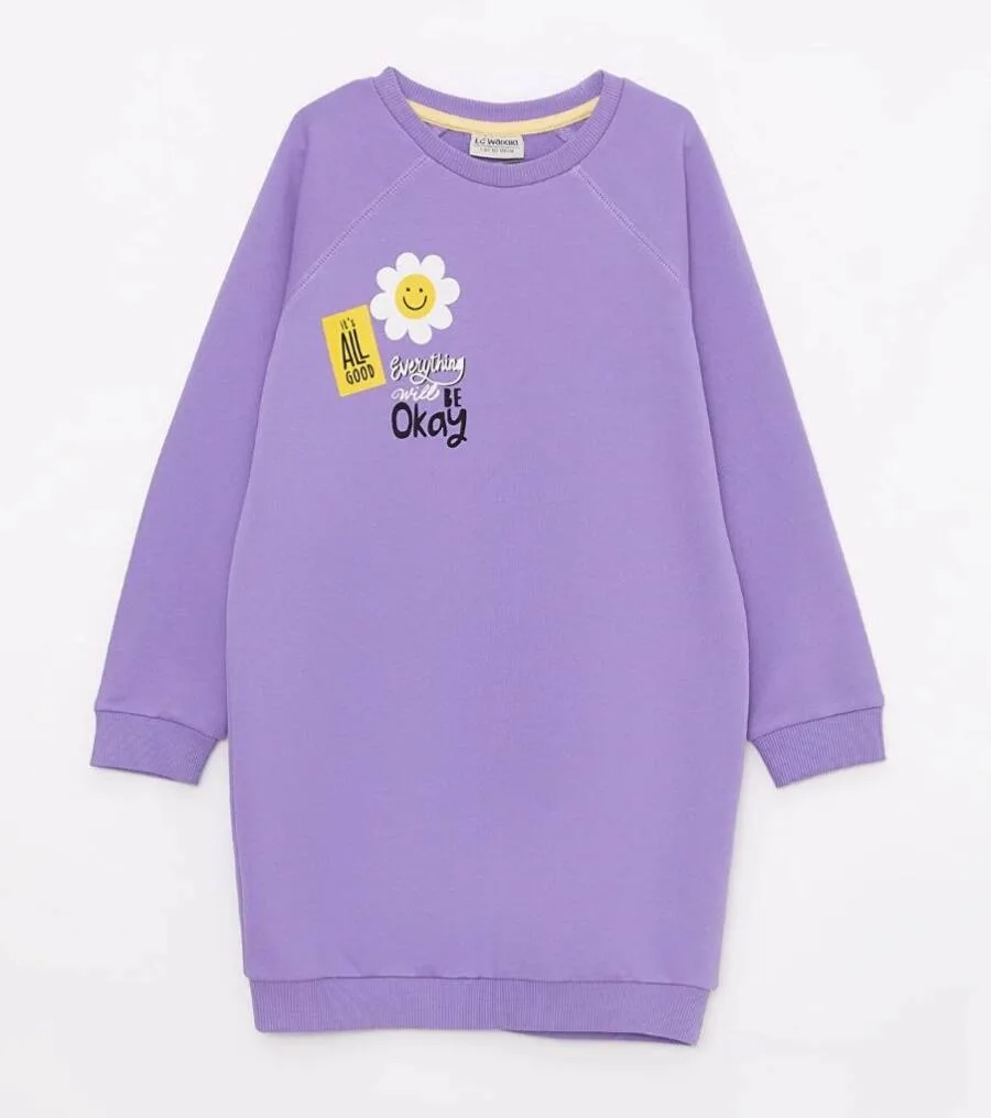 Robe Pour Filles à Manches Longues et Col Rond
